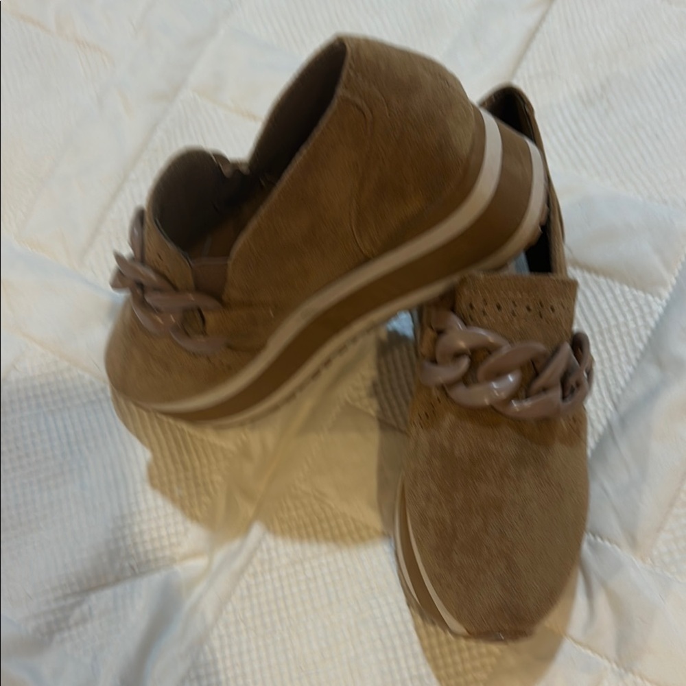 Brown Suede Sneakers with Chain Detail